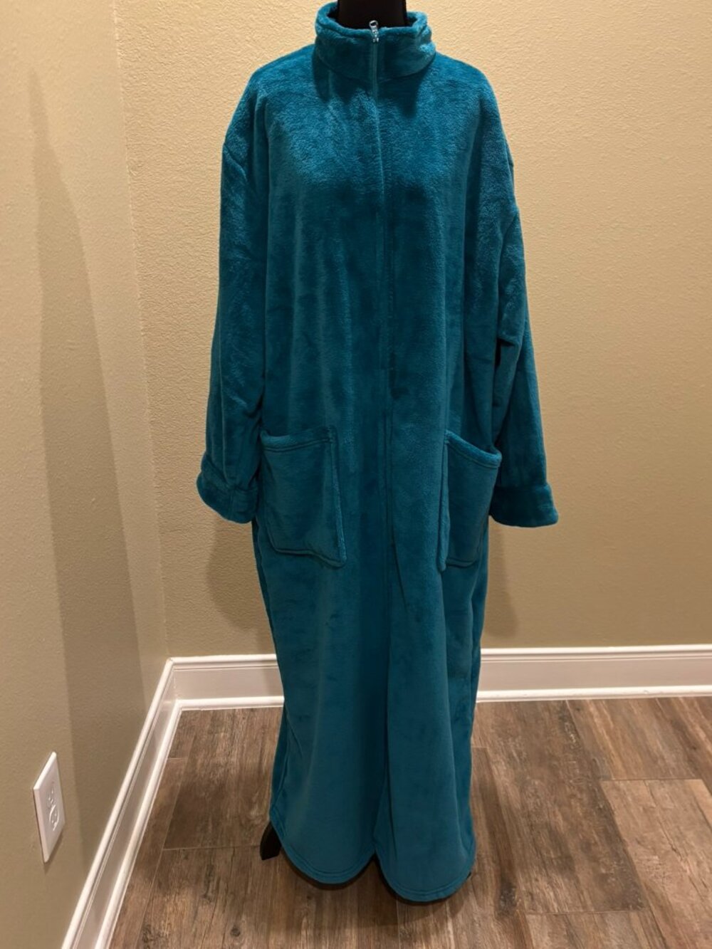 NWT Alexander Del Rossa Plush Zip Front Robe Housecoat Teal Green 2X Plus - Picture 2 of 12